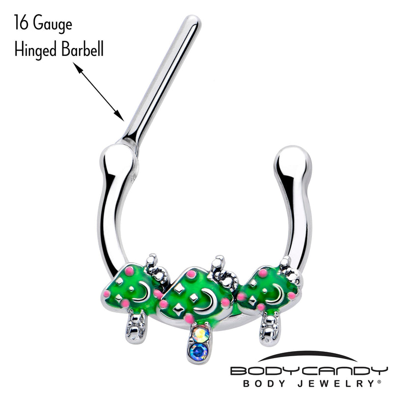 16G 5/16 Aurora Gem Fanciful Green Mushroom Trio Cartilage Clicker