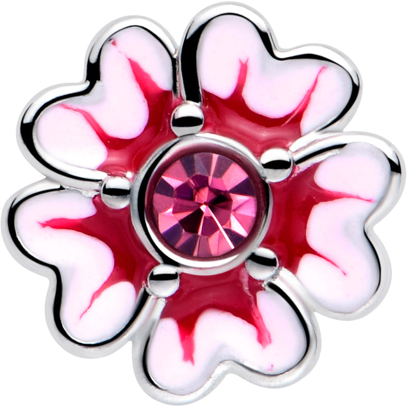 20G 5/16 Pink CZ Gem Dainty Pink Flower L Shape Nose Ring