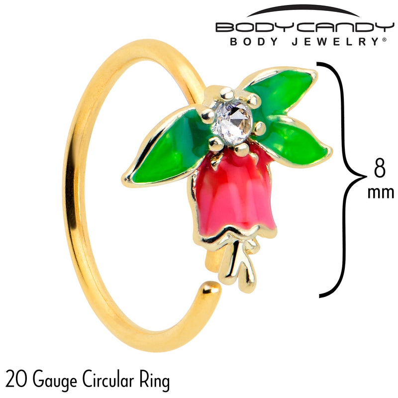 20G 5/16 Clear CZ Gem Gold Tone Bell Flower Nose Hoop