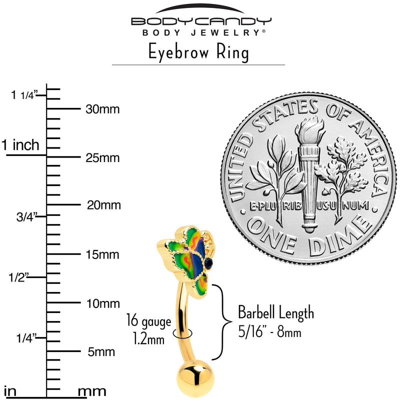 16G 5/16 Blue Gem Gold Tone Butterfly Colors Curved Eyebrow Ring