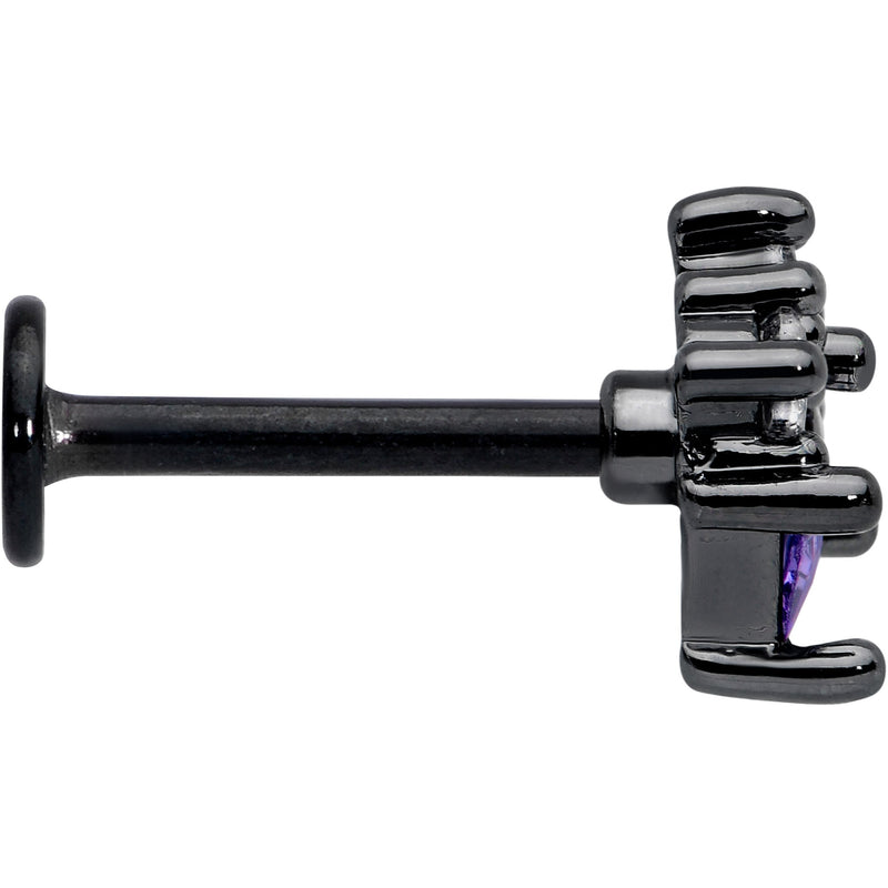 16G 5/16 Purple CZ Gem Black Rhombus Riot Labret Monroe Tragus