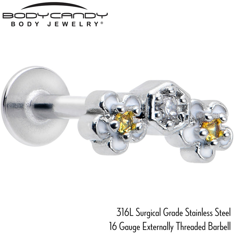 16G 5/16 Yellow CZ Gem Honeycomb Flower Labret Monroe Tragus