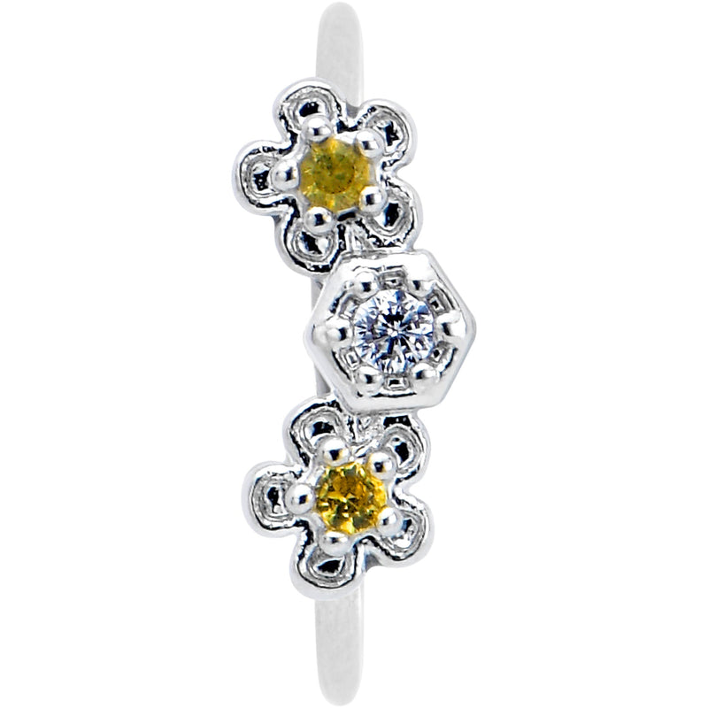 20G 5/16 Yellow CZ Gem Flower Honeycomb Nose Hoop