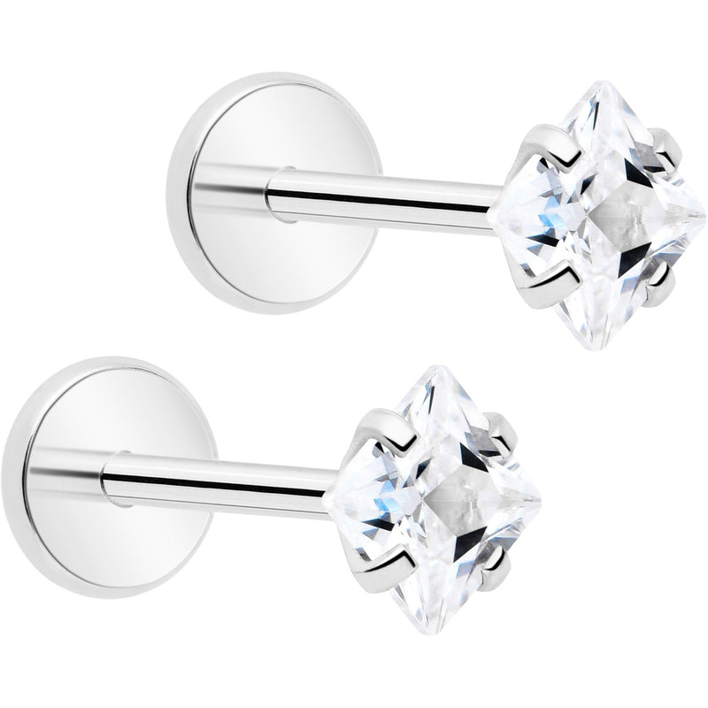 3mm CZ Gem Square Flat Back Stud Earrings - 1 Pair