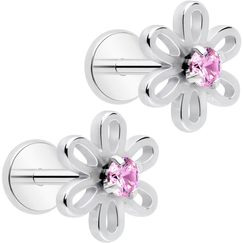 Pink CZ Gem Loopy Daisy Flat Back Stud Earrings - 1 Pair