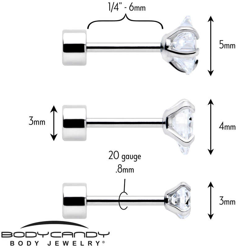 Clear Simplistic Heart Star CZ Flat Back Stud Earrings - 3 Pairs