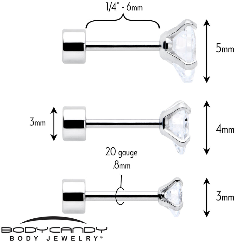 Clear Heart CZ Flat Back Stud Earrings - 3 Pairs