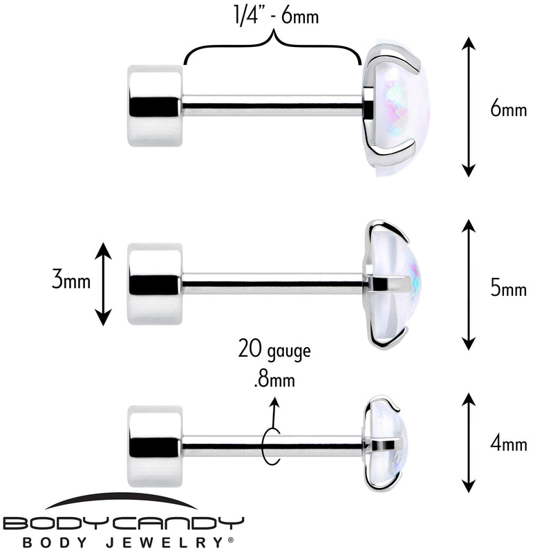 White Synthetic Opal Flat Back Stud Earrings - 3 Pairs
