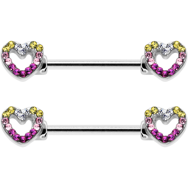 14G 9/16 Romance Gem Open Heart Barbell Nipple Ring Set
