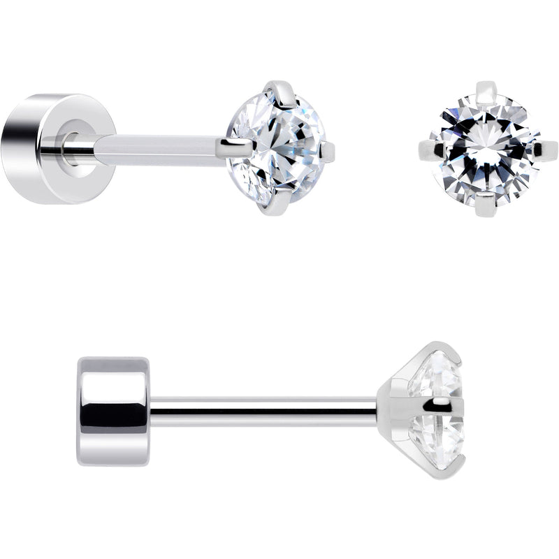 20G Clear Gem White Orb Flatback Earring Set of 6