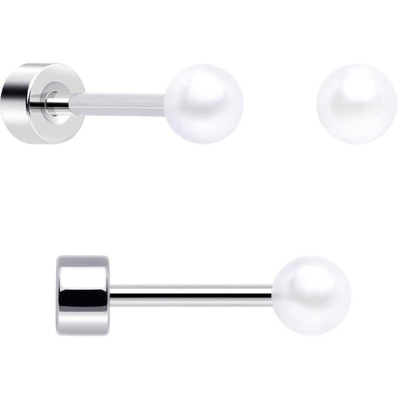 20G Clear Gem White Orb Flatback Earring Set of 6