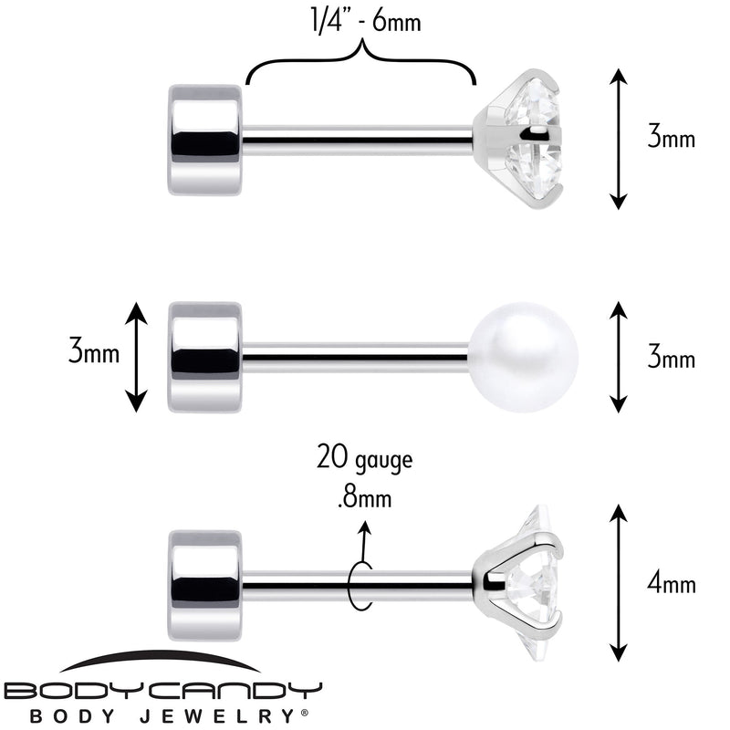 20G Clear Gem White Orb Flatback Earring Set of 6