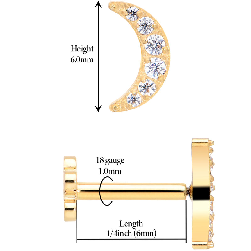 Titanium Flat Back Earring Gem Crescent Moon - 18G Threadless Reversible