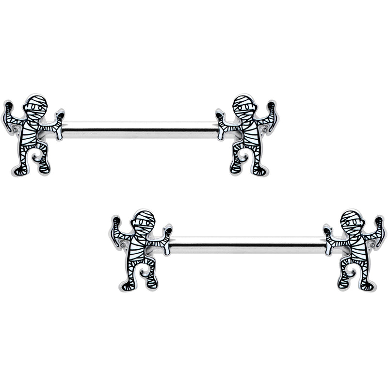 14G 9/16 Two Tone Halloween Mummy Barbell Nipple Ring Set