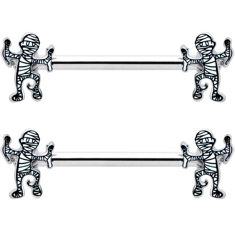14G 9/16 Two Tone Halloween Mummy Barbell Nipple Ring Set