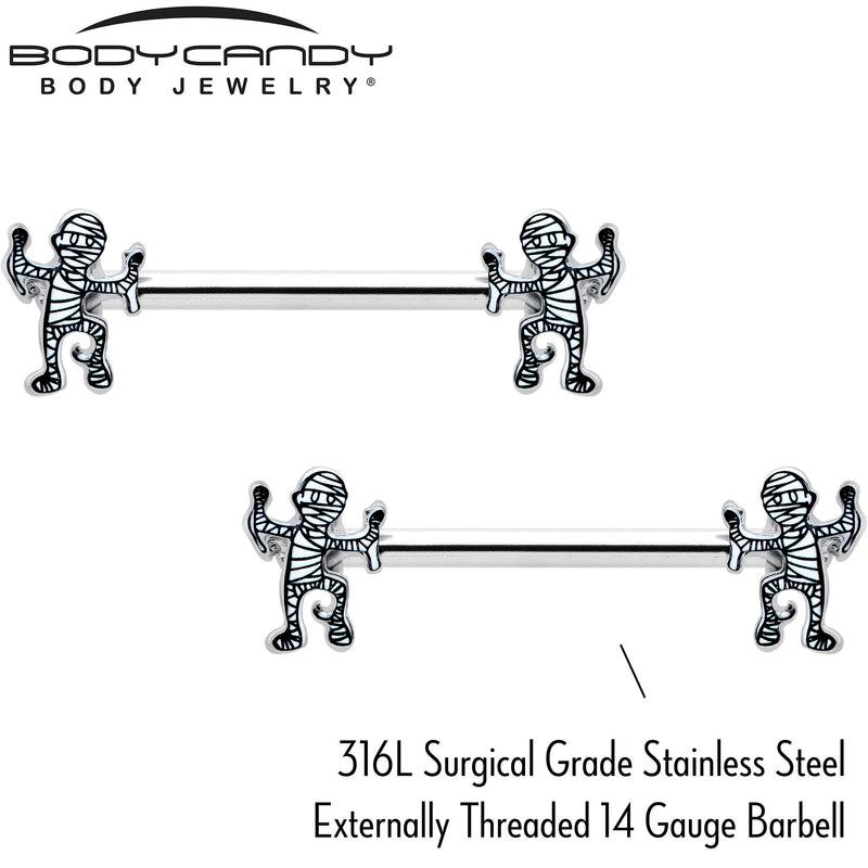 14G 9/16 Two Tone Halloween Mummy Barbell Nipple Ring Set