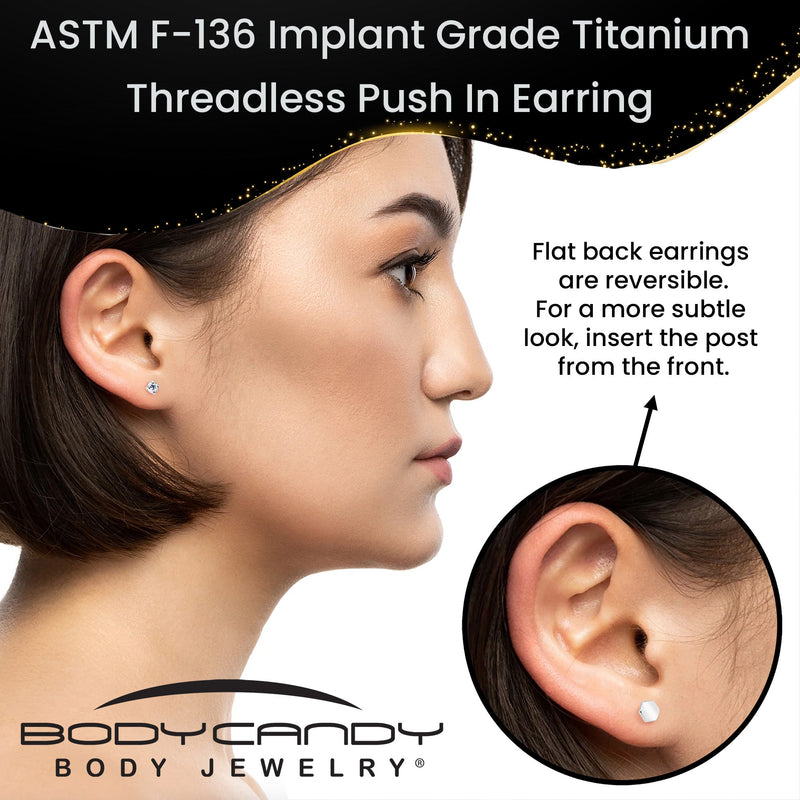 16G 5/16 Clear Gem Implant Grade Titanium Threadless Reversible Hex Flatback Stud