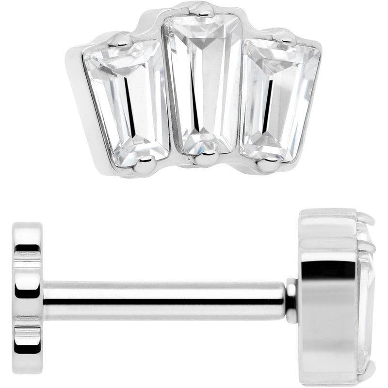 18G 1/4 Clear Gem Implant Grade Titanium Threadless Flower Reversible Flat Back Earring