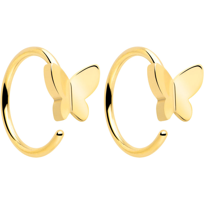 20G Gold Tone Implant Grade Titanium Butterfly Open Hoop Earring Set