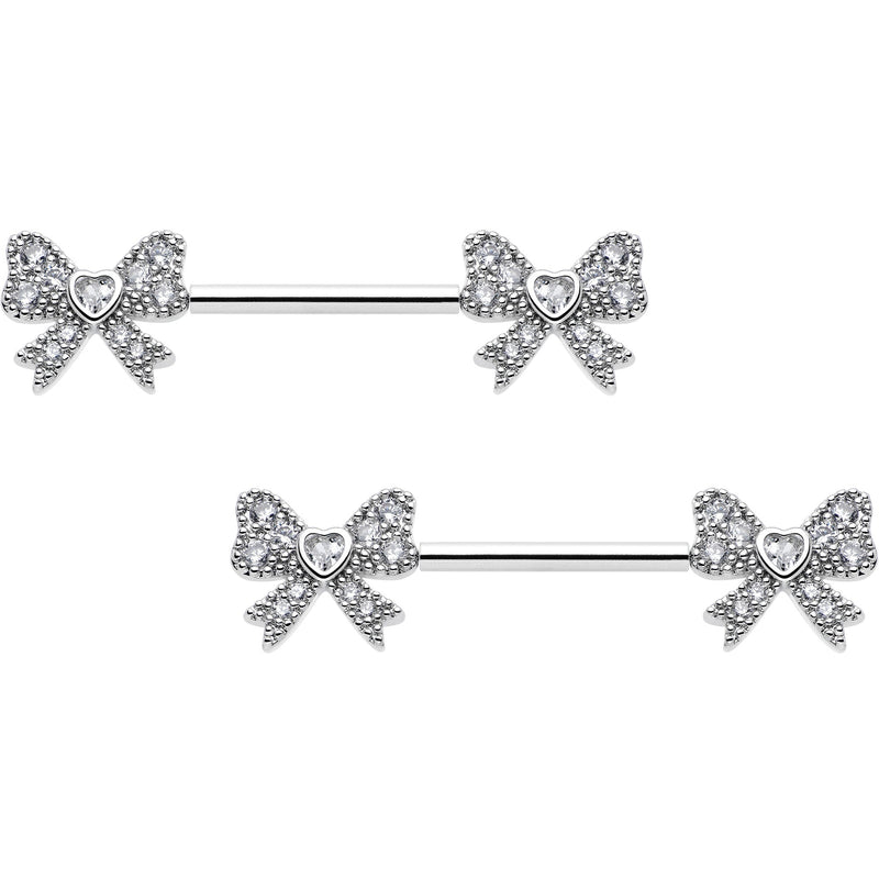 14G 9/16 CZ Dazzling Bow Threadless Nipple Ring Set