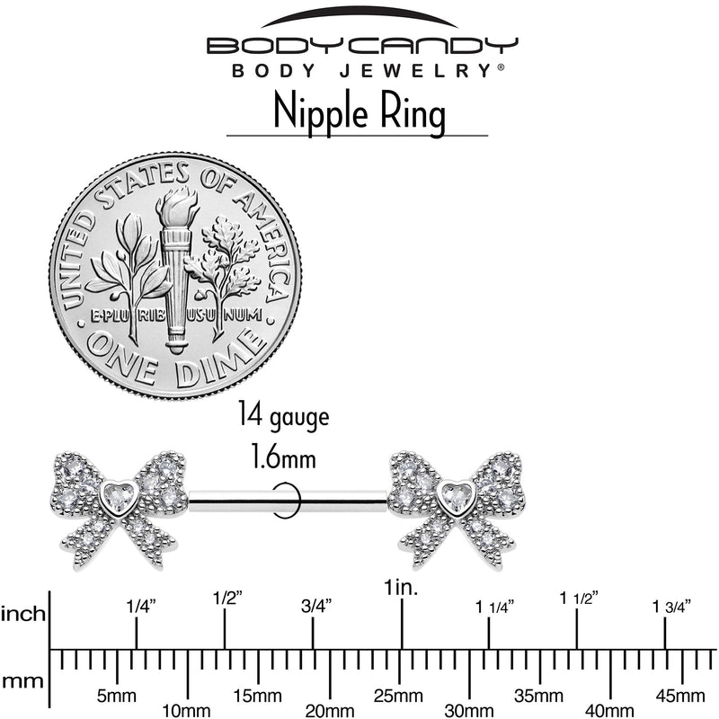14G 9/16 CZ Dazzling Bow Threadless Nipple Ring Set