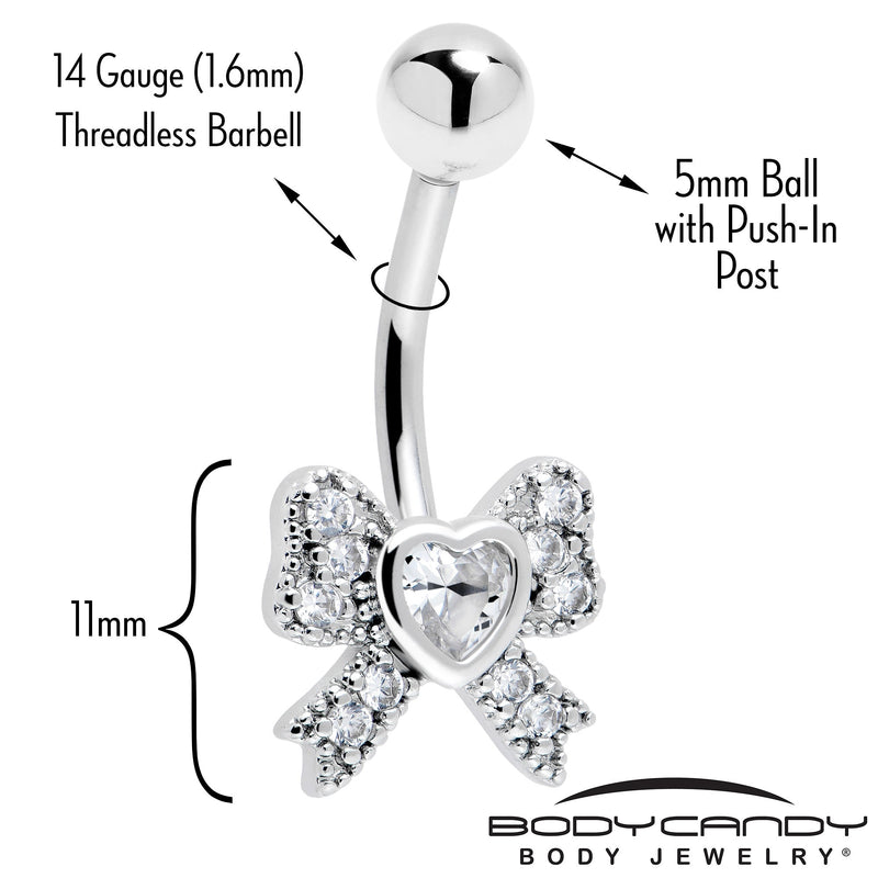 Cubic Zirconia Heart Bow Belly Ring