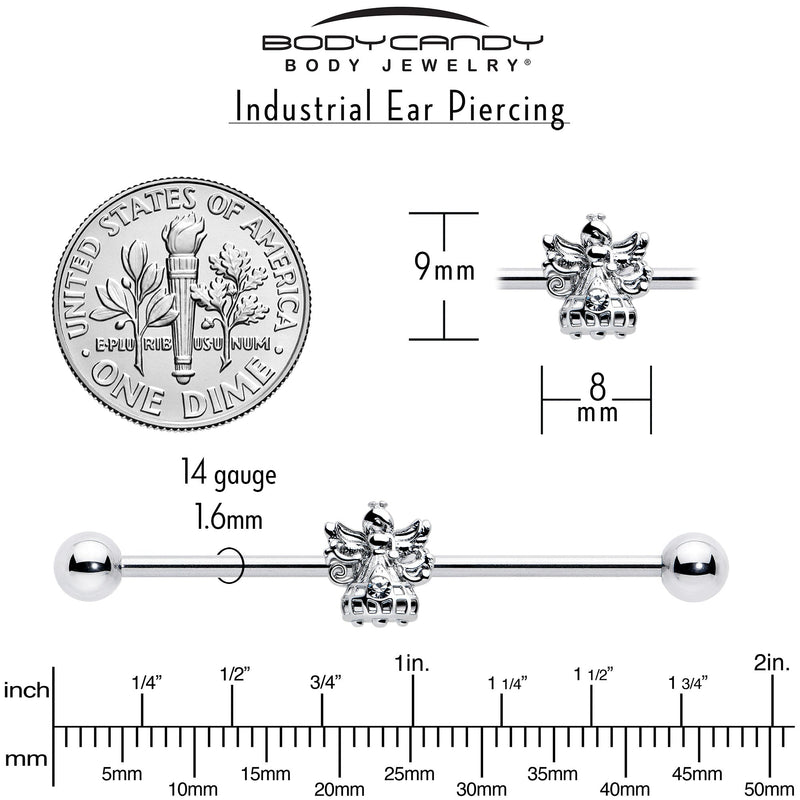 14G Clear CZ Gem Fabulous Angel Industrial Barbell 38mm
