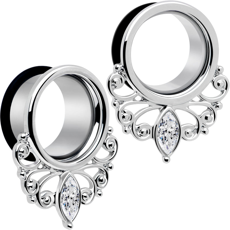 Clear Gem Drop Filigree Single Flare Tunnel Plug Set 6mm to 16mm