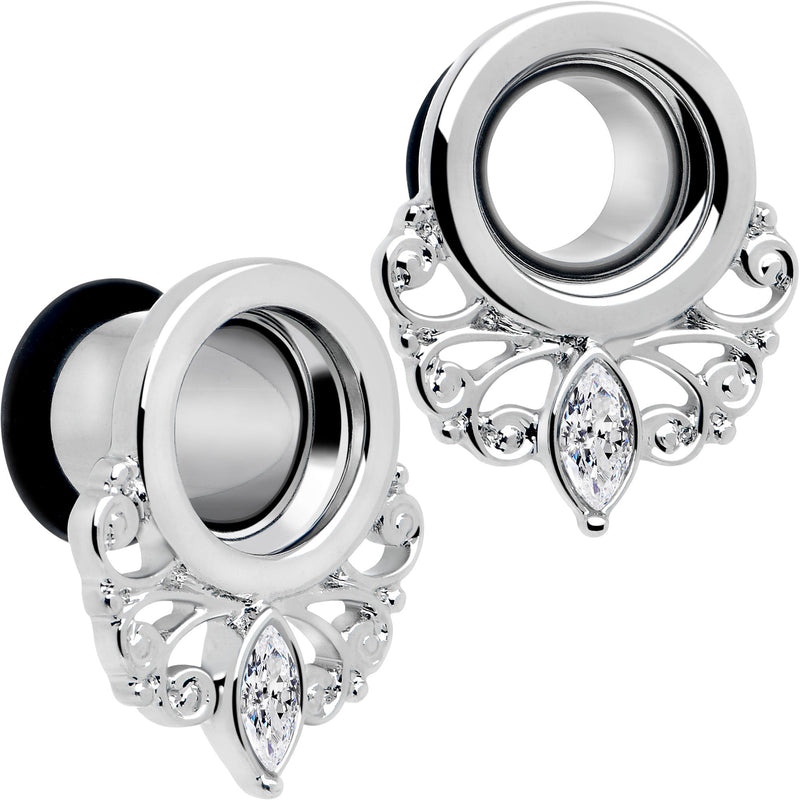 Clear Gem Drop Filigree Single Flare Tunnel Plug Set 6mm to 16mm