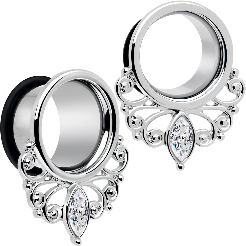 Clear Gem Drop Filigree Single Flare Tunnel Plug Set 6mm to 16mm