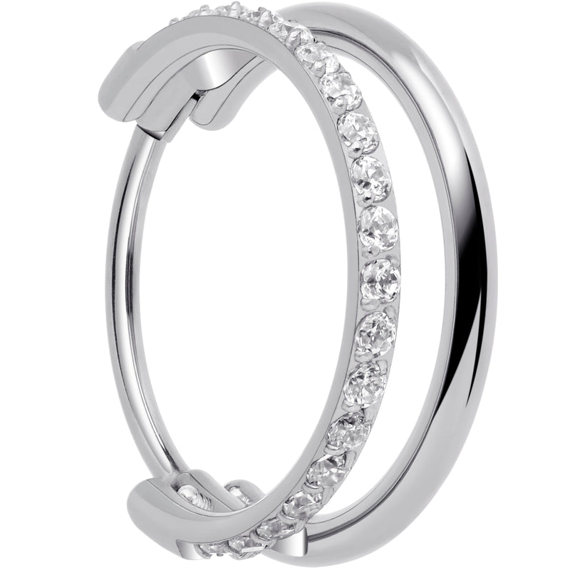 Single Row Micro Gem Implant Grade Titanium Hinged Double Hoop Nose Ring