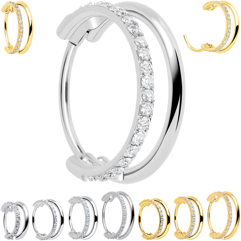 Single Row Micro Gem Implant Grade Titanium Hinged Double Hoop Nose Ring