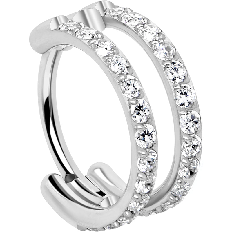 20G Double Row Micro Gem Implant Grade Titanium Hinged Double Hoop Nose Ring