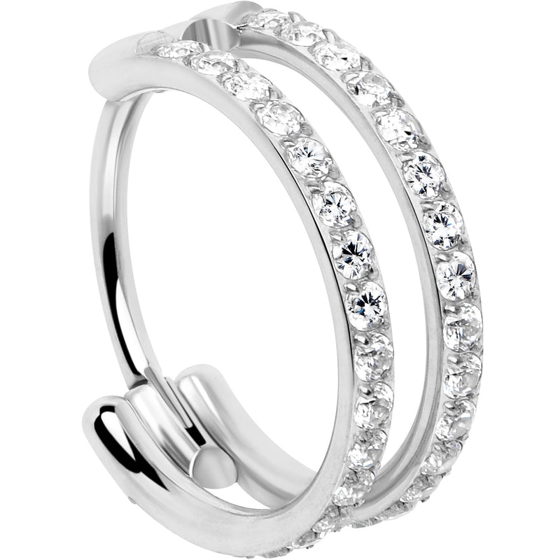 20G Double Row Micro Gem Implant Grade Titanium Hinged Double Hoop Nose Ring