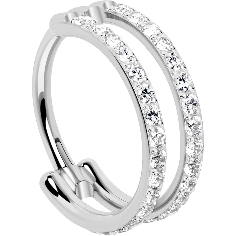 18G Double Row Micro Gem Implant Grade Titanium Hinged Double Hoop Nose Ring