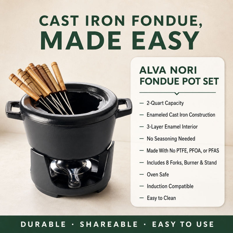 Enameled Cast Iron Fondue Set, 8-Piece, 2-Qt