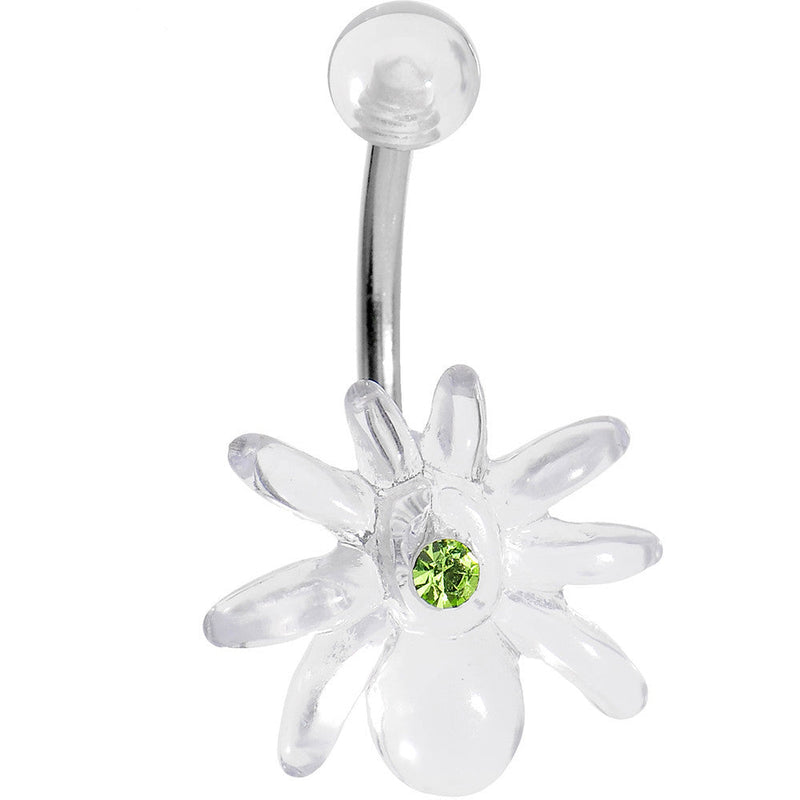 Peridot Green Gem Clear Spider J-Bar Belly Ring