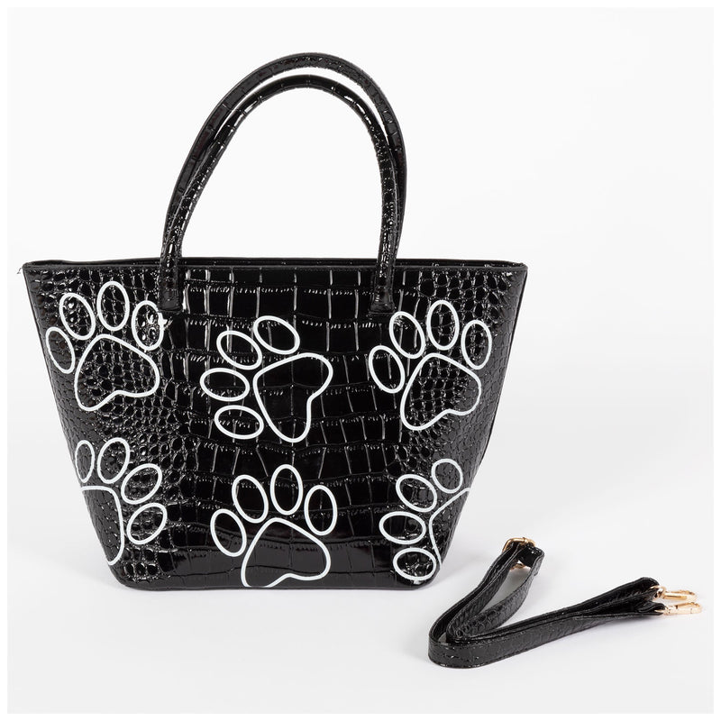 Patterned Paw Faux Leather Handbag