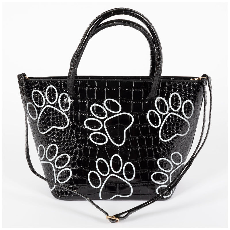 Patterned Paw Faux Leather Handbag