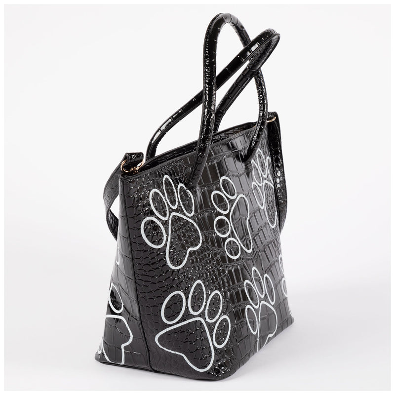 Patterned Paw Faux Leather Handbag