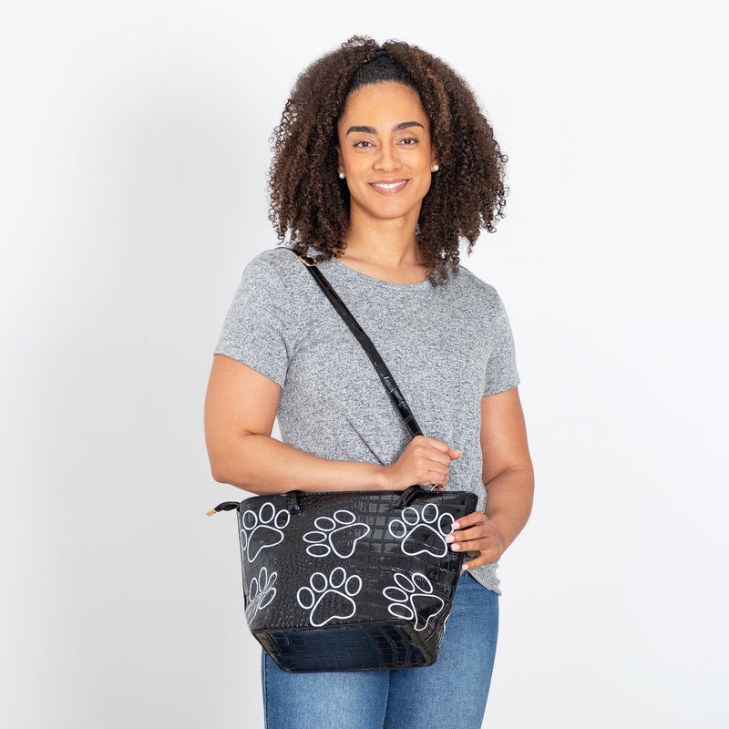 Patterned Paw Faux Leather Handbag