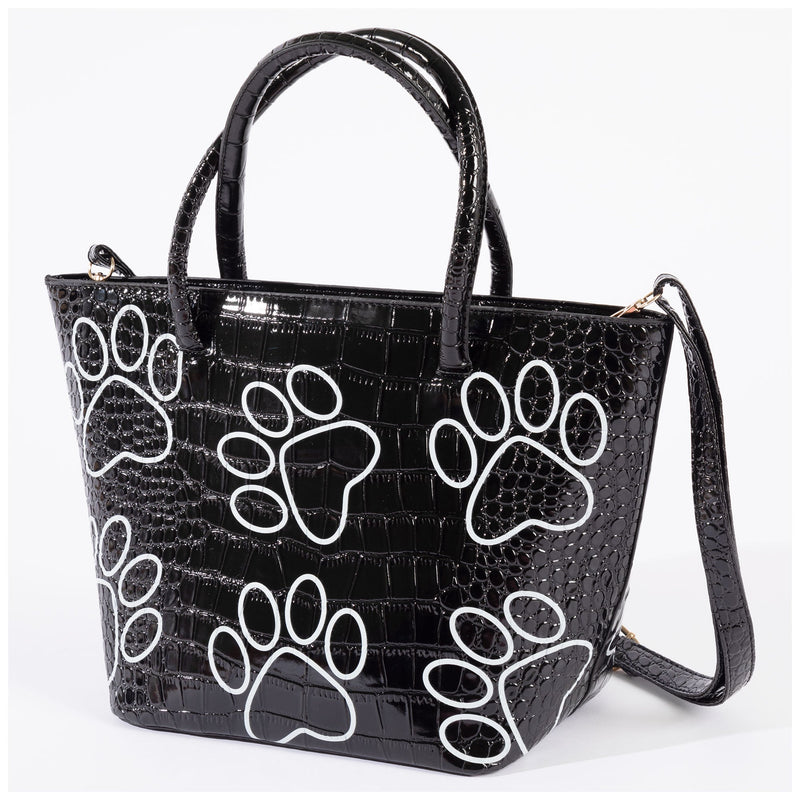 Patterned Paw Faux Leather Handbag