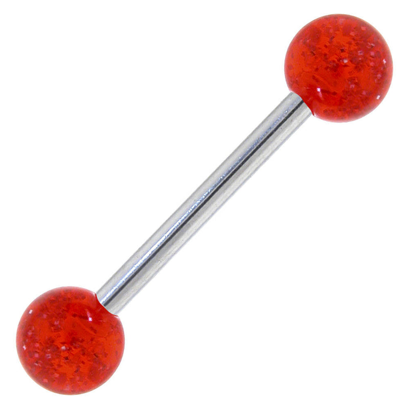 Ruby Red GLITTER Barbell Tongue Ring