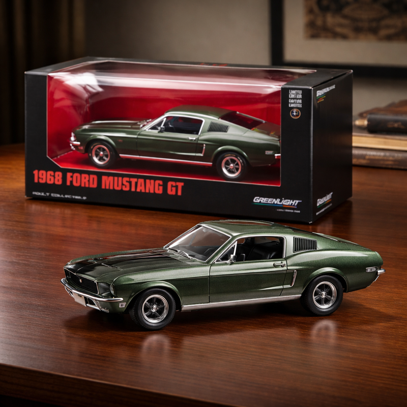 1968 Ford Mustang GT Fastback Highland Green Metallic 1/18 Diecast Model Car by Greenlight