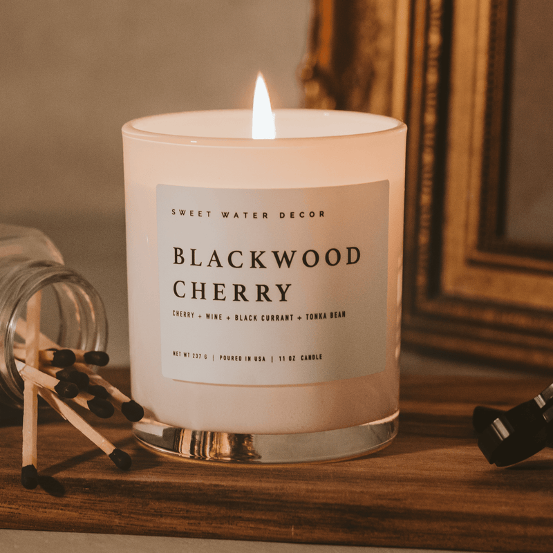 Blackwood Cherry Soy Candle - White Jar - 11 oz