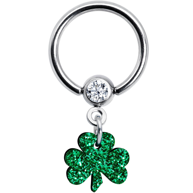 Green Glitter Shamrock Captive Ring