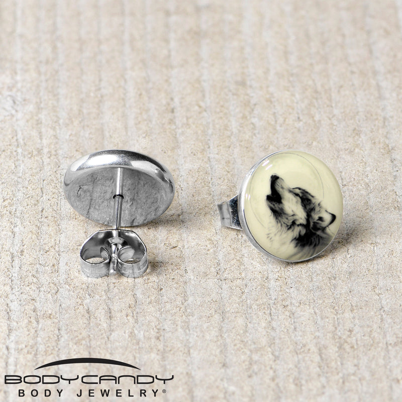 Glow in the Dark Howling Wolf Stud Earrings