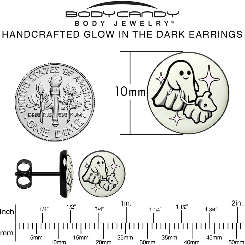 Black Anodized Halloween Ghost Dog Walker Glow in the Dark Stud Earrings by Onyx O