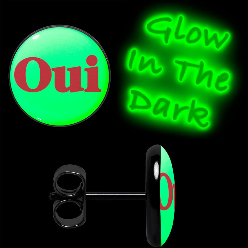 Black Anodized OUI Glow in the Dark Stud Earrings by Onyx O