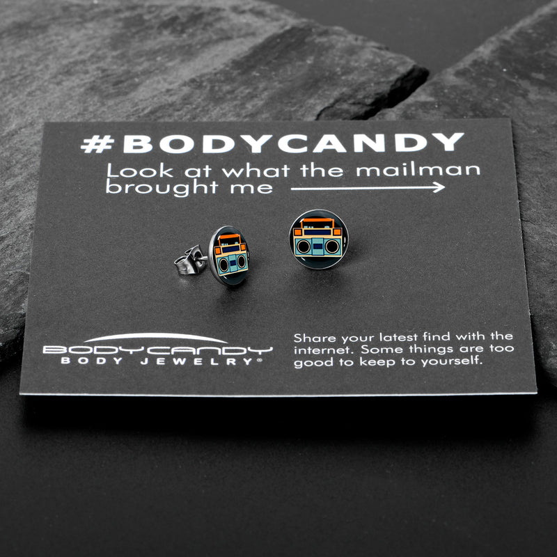 Retro Boombox Stud Earrings by Onyx O